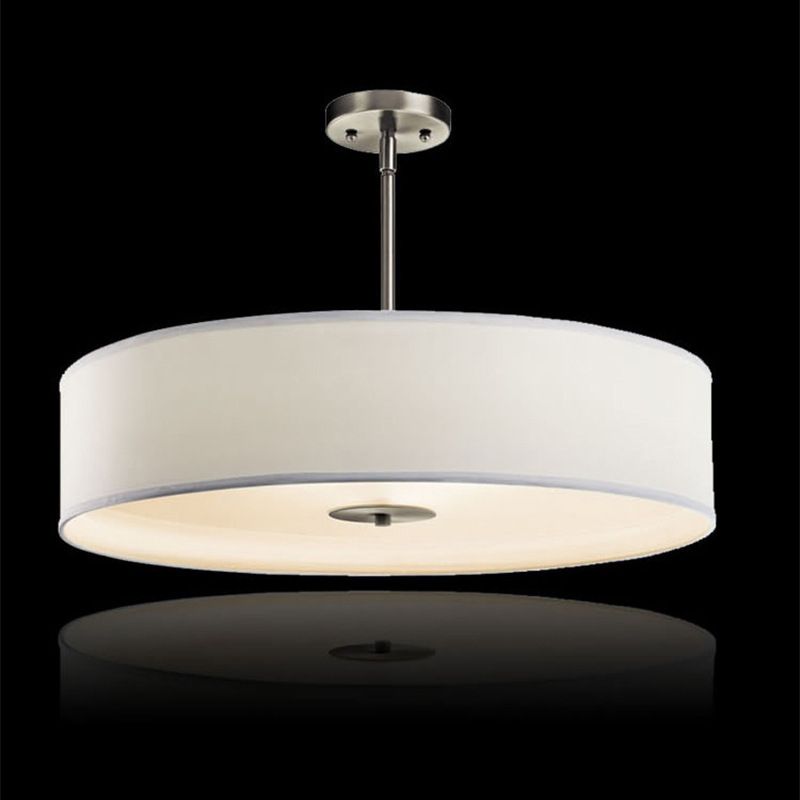 4-Light Cylinder Ceiling Light, Off White Linen Fabric Shade with Adjustbale Height Chandelier