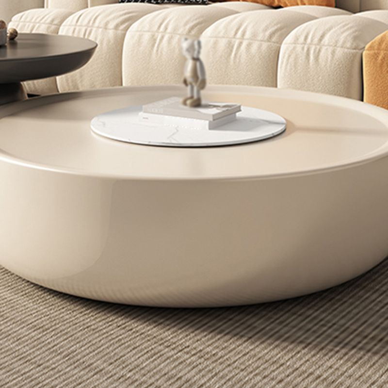 Contemporary Round White Cocktail Table 1 Drawer Drum Coffee Table Set