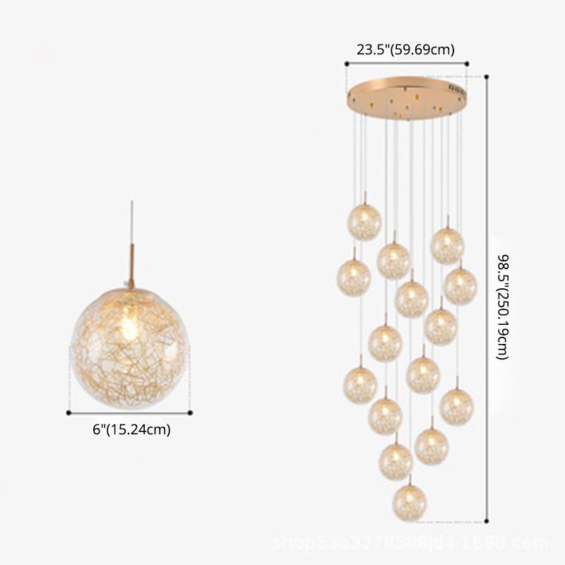 Globe Multi Light Pendant Mid-Century Modern Creativity Glass Hanging Pendant Lights for Duplex Stairs