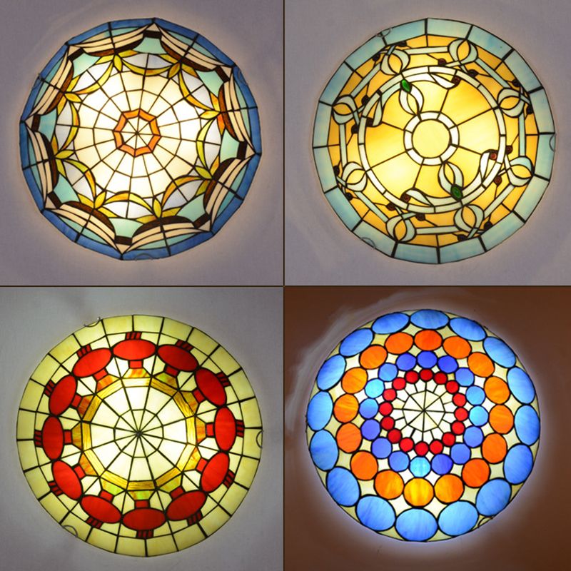 Tiffany Style Dome Flush Ceiling Light Hand Rolled Art Glass Ceiling Light for Bedroom