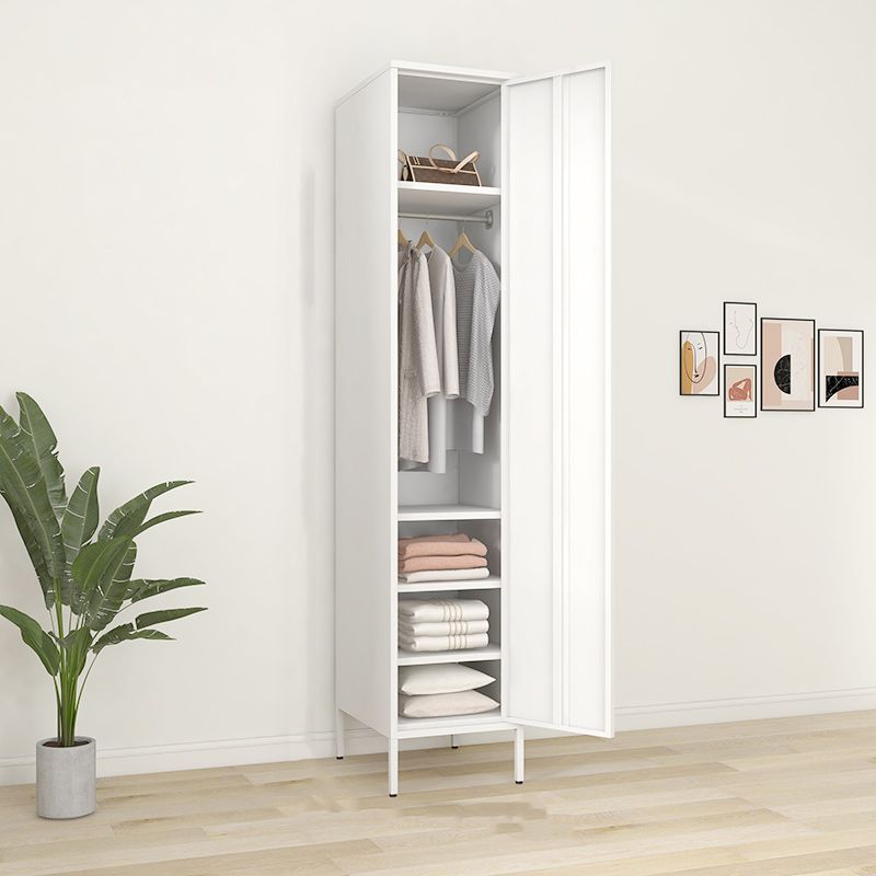 Matte Finish Cabinet with Garment Rod Contemporary Metal Storage Cabinet with Hinged Door