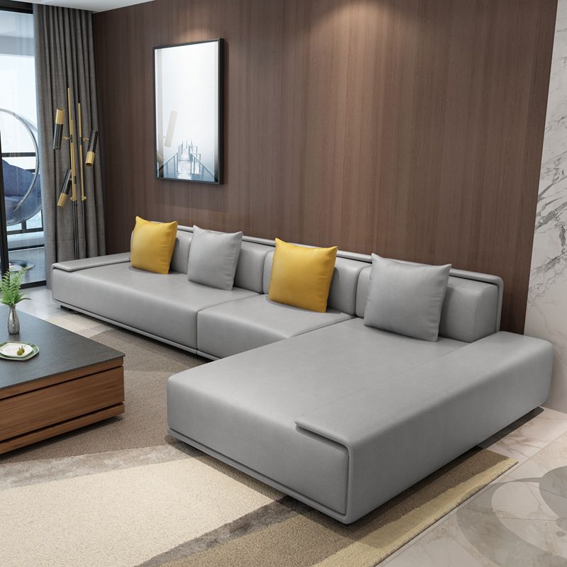 Contemporary L-Shape Sofa & Chaise with Bolster Pillows for Living Room