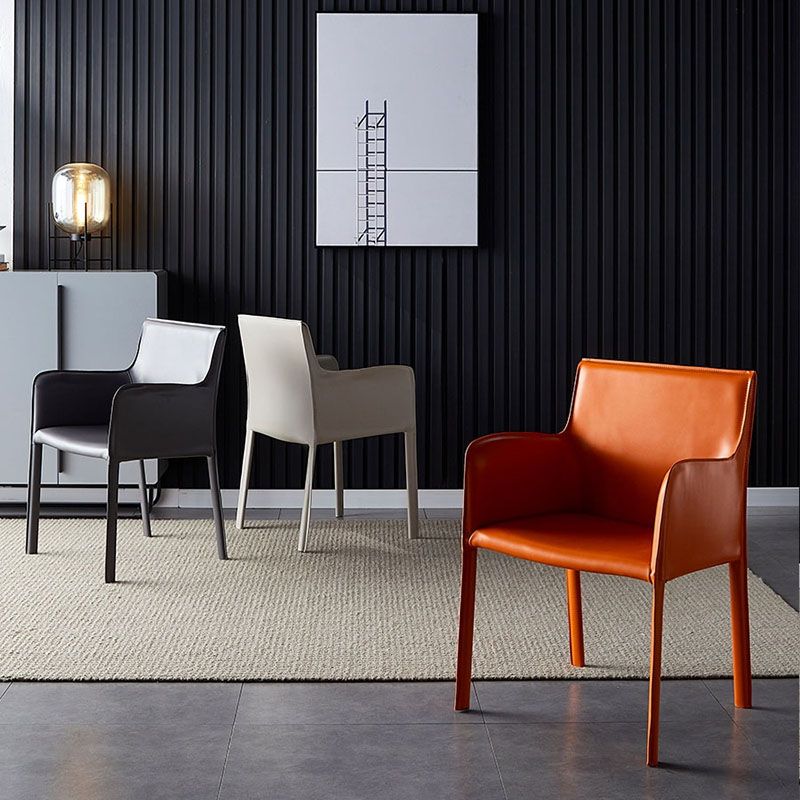 Contemporary Leather Dining Room Chair Metal Dining Armchair for Restaurant Use