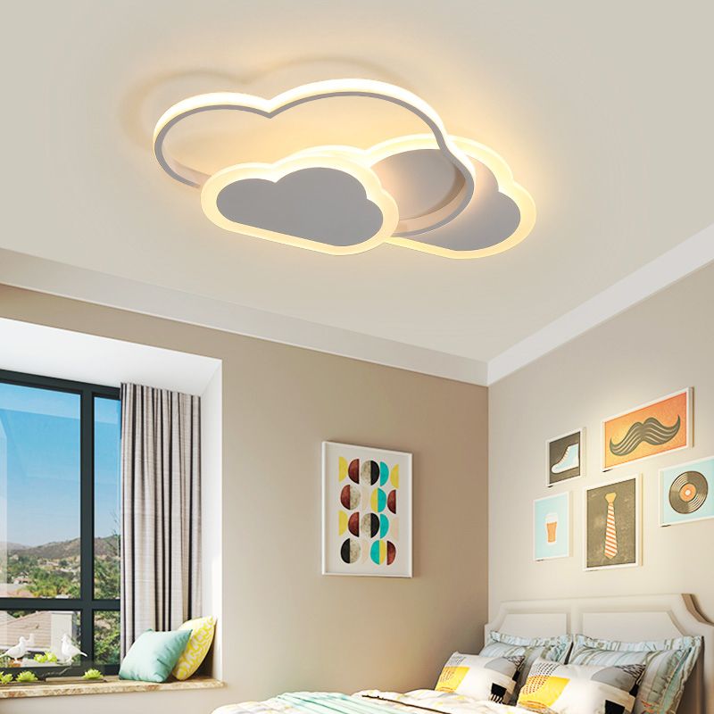 Cloud Girls Bedroom Ceiling Mount Light Acrylic Cartoon LED Flush Light in Pink