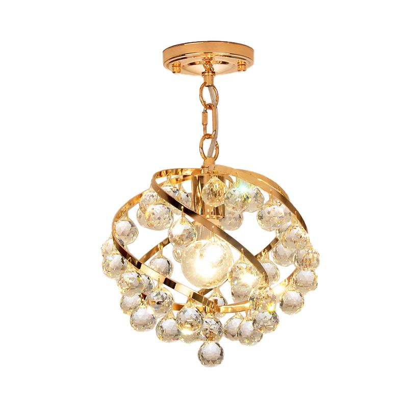 1 Light Orb Posting Lighting Industrial Gold Clear Crystal Luz de techo colgante para Foyer