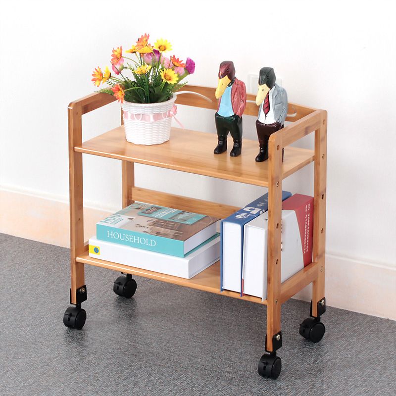 Natural Urban Etagere Bookshelf Manufactured Wood Bookcase with Caster Wheels