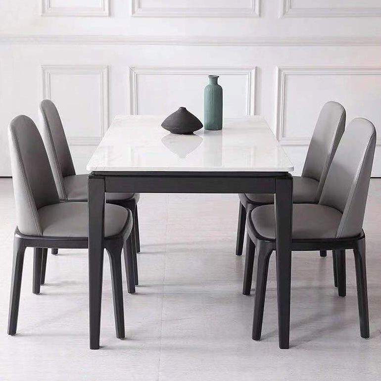 Rectangle Home Dining Table Simplicity Dinner Room Sintered Stone Table with 4 Wood Legs