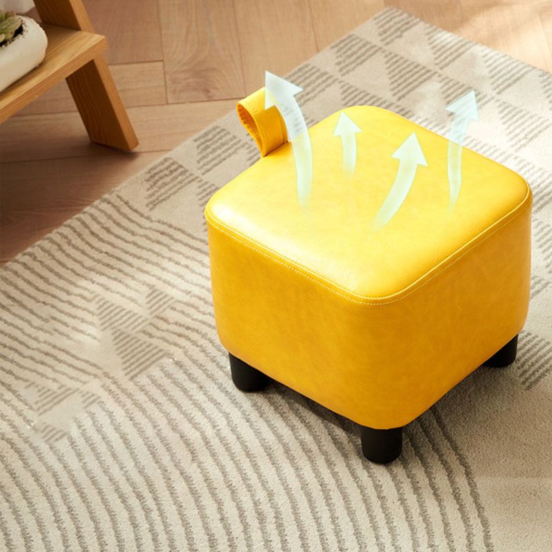 Glam Ottoman Faux Leather Stain Resistant Solid Color Square Ottoman with Plastic Legs