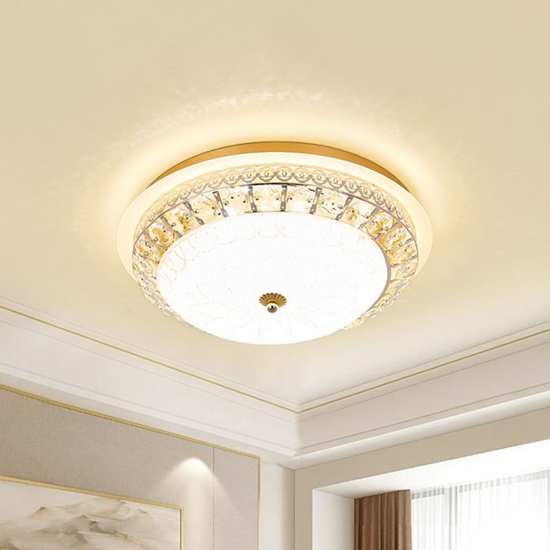 Simple Bowl Shaped Ceiling Lamp Crystal 16"/19.5" Wide LED Flush Mount Recessed Lighting in Gold