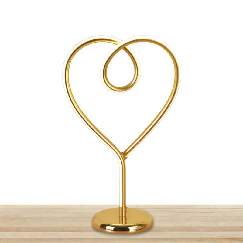 Loving Heart Night Lighting Simple Metal White/Gold LED Desk Lamp with Round Pedestal in Warm/White Light for Bedroom