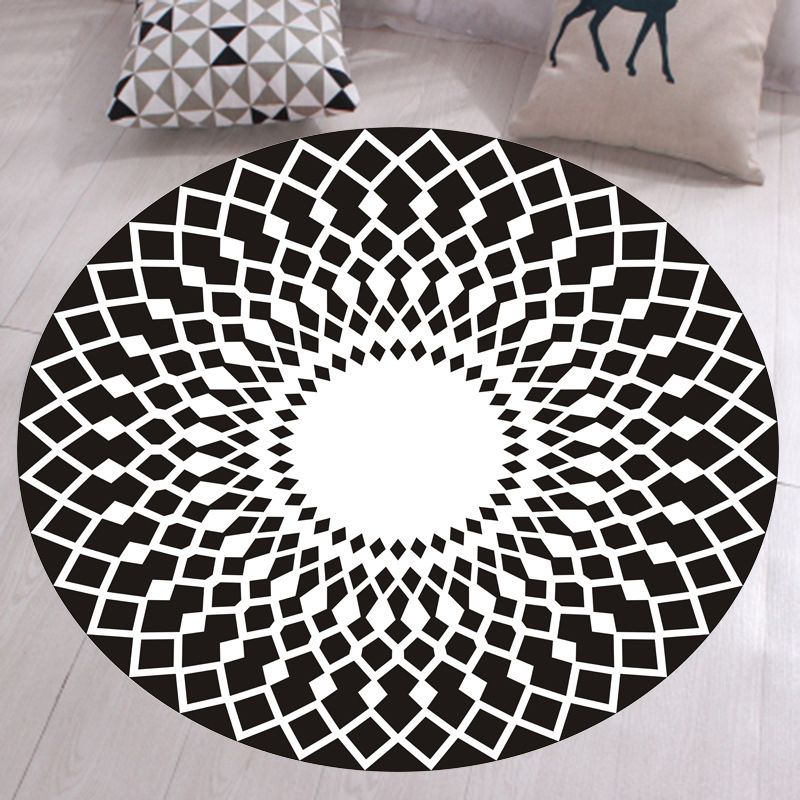 Blue Modern Rug Cotton Geometric Rug Non-Slip Backing Rug for Living Room