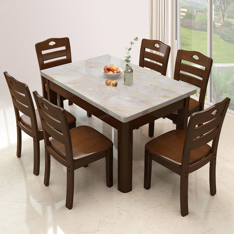 Modern Stone Rectangle Dining Table Rubber Wood Legs for Dining Room