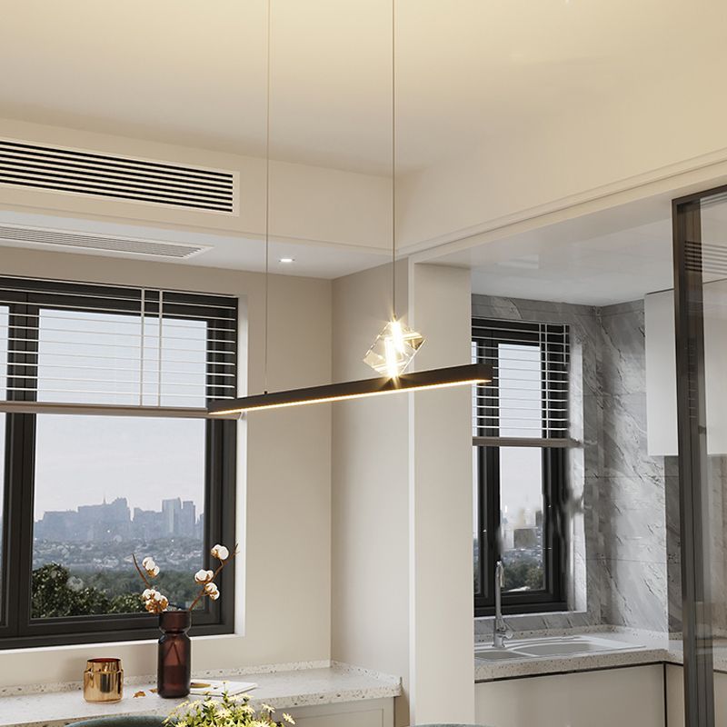 1 Light Linear Island Light Fixtures Modernism Crystal Island Pendant Lights for Kitchen