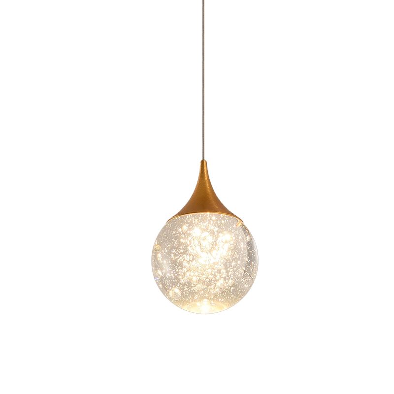 Ball Bedroom Suspension Lighting Simple Seeded Crystal 1 Bulb Coffee Hanging Lamp