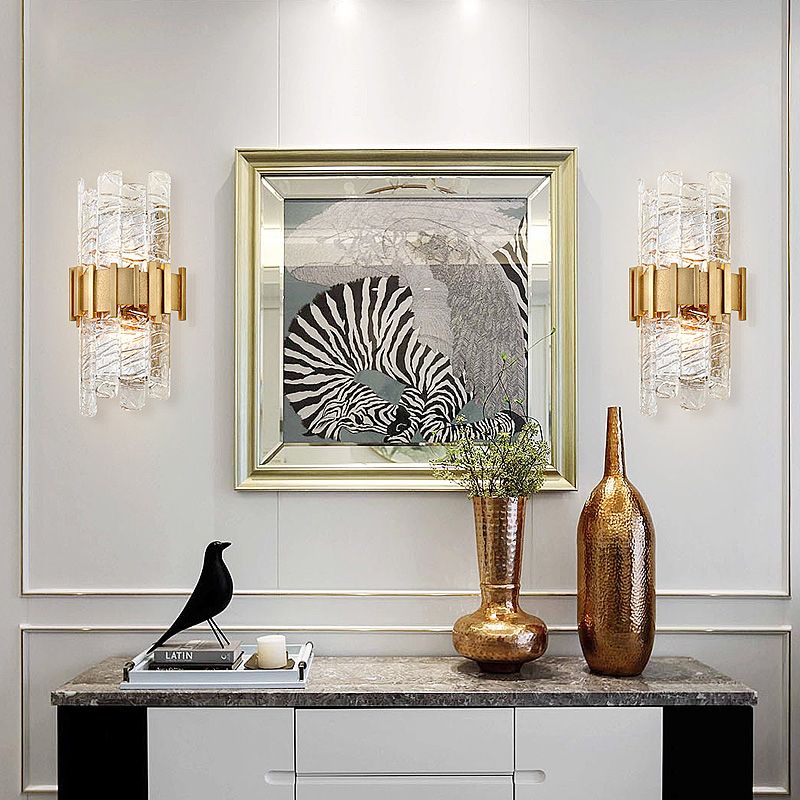 Contemporary Crystal Prism Wall Mount Light 2 Bulbs Wall Lamp in Clear for Living Room