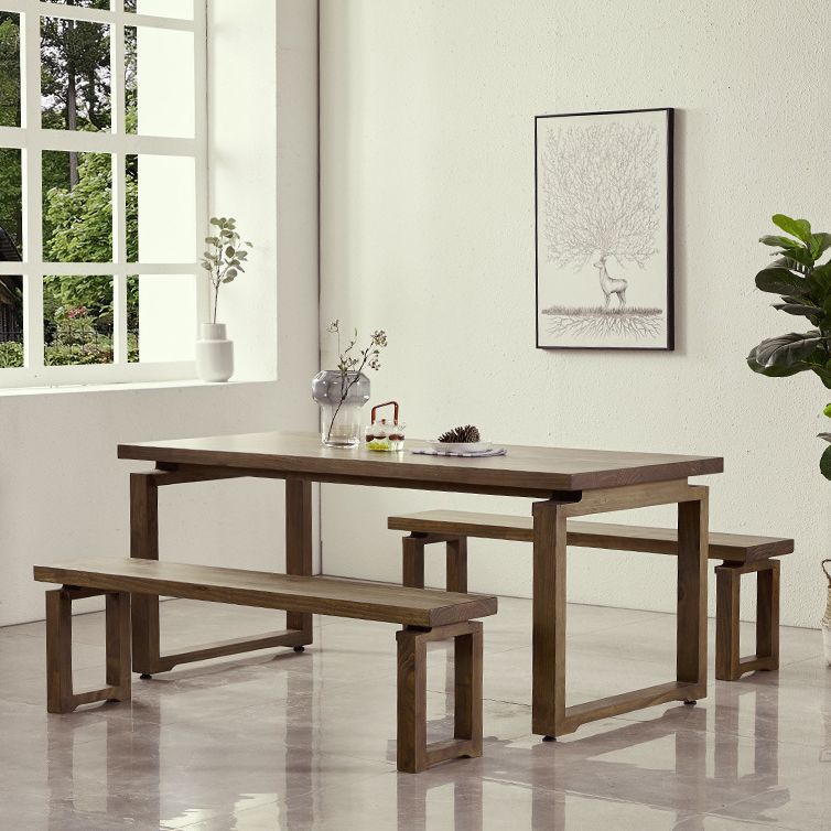 Rectangular Solid Wood Brown Table Modern Furniture with Double Pedestal