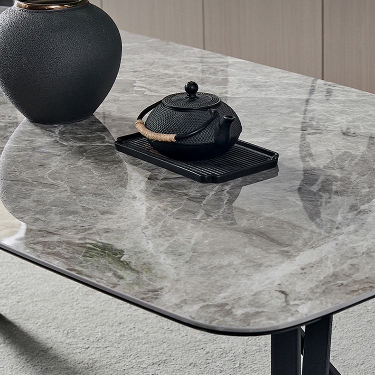 Contemporary Sintered Stone Top Dining Room Set with Rectangle Shape Dining Set with Pedestal Base
