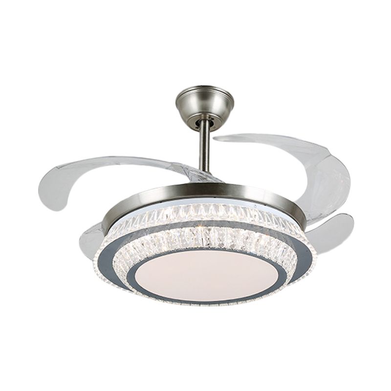 19 "breit gestufte Kristall Halbflush Mount Leichte LED Silber Hanging Lüfterlampe mit 4 Klingen