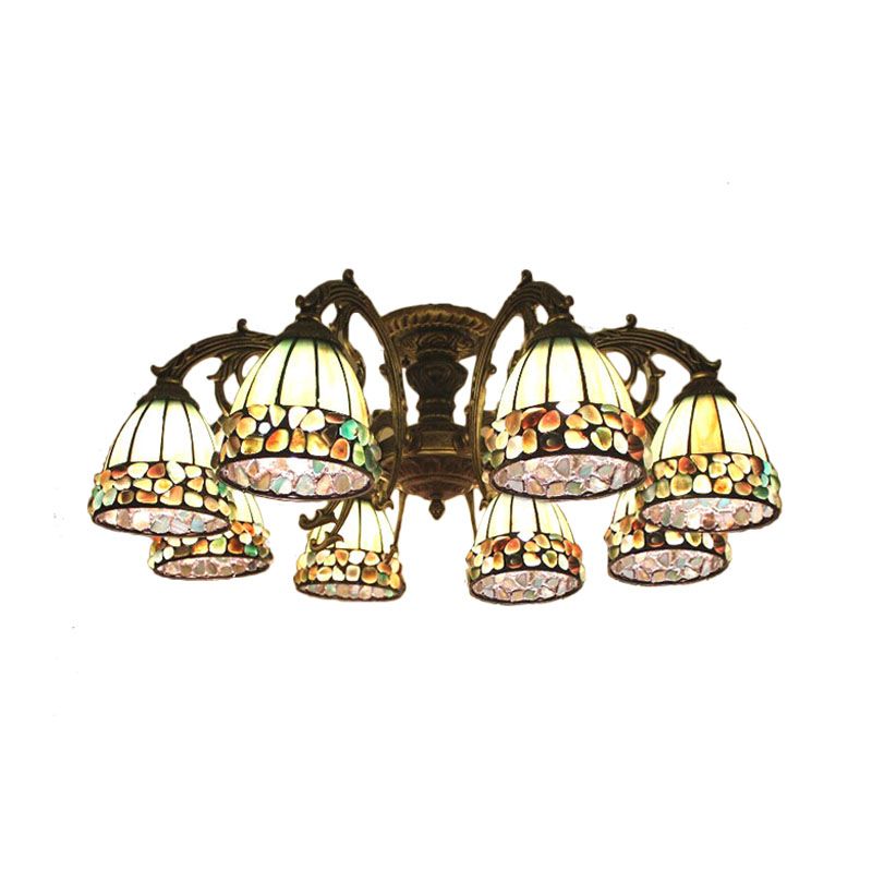 Tiffany Dome Semi Flush 5/8 lumières Vitrail Art près du plafond Éclairage en vert