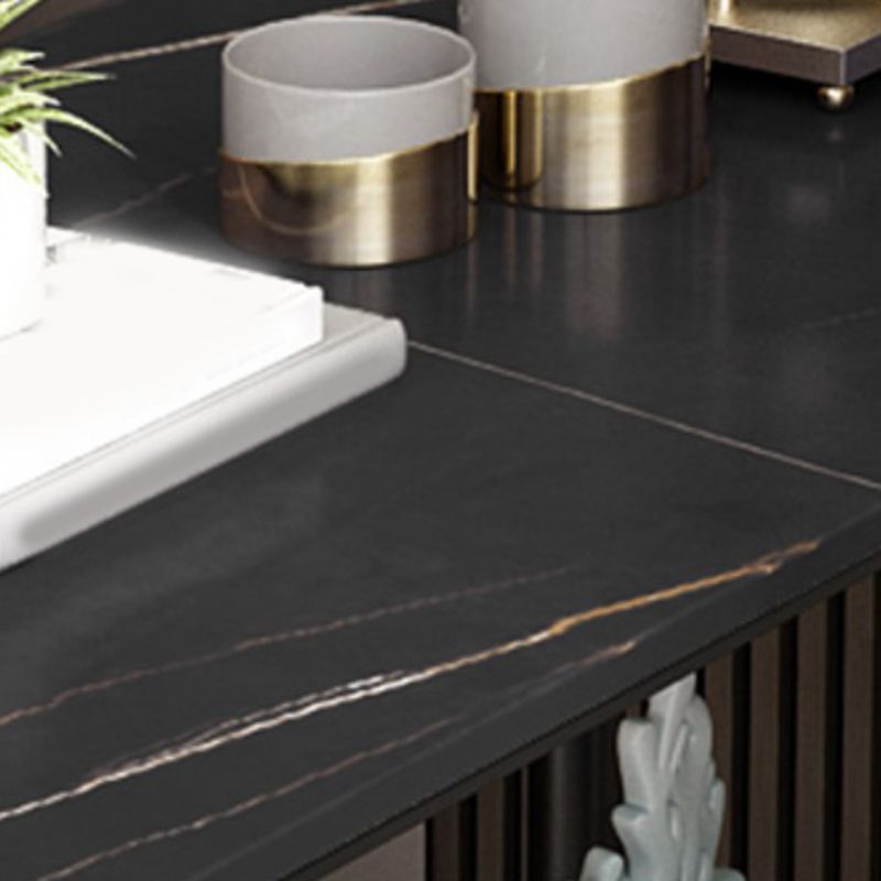 Rectangular Stone 4 Legs Side Table 21.65 Inch Tall One-Shelf End Table