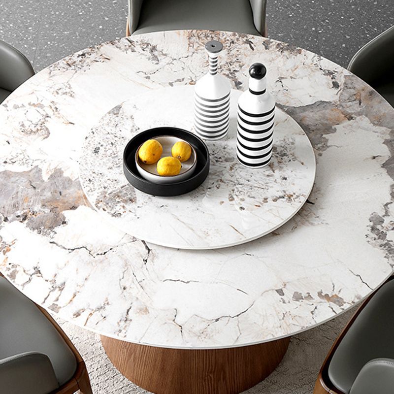 Round Sintered Stone Dining Table Stone Table in White with Pedestal