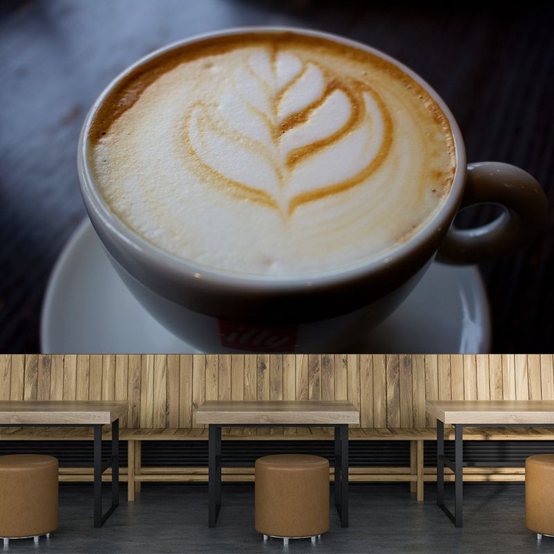 Cappuccino Coffee Mural Wallpaper for Commercial Coffee Shop, Stain Resistant