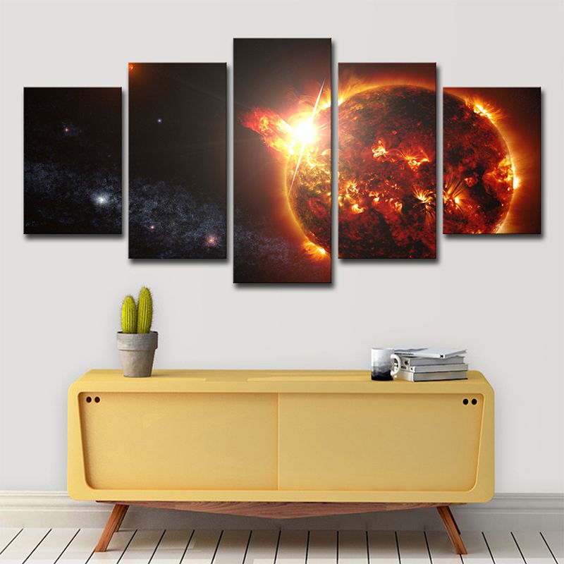 Planet Explosion Canvas Art for Boys Room Space Universe Wall Decor in Black, Multi-Piece