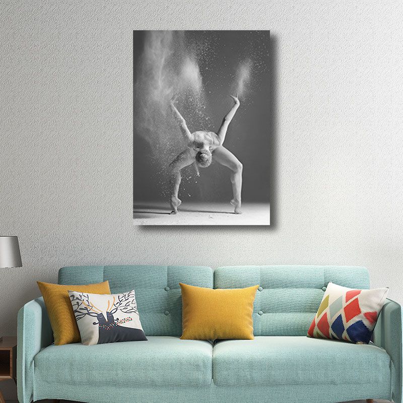 Contemporary Wall Art Decor Grey Dancing Girl Wrapped Canvas for Bedroom, Multiple Size Available