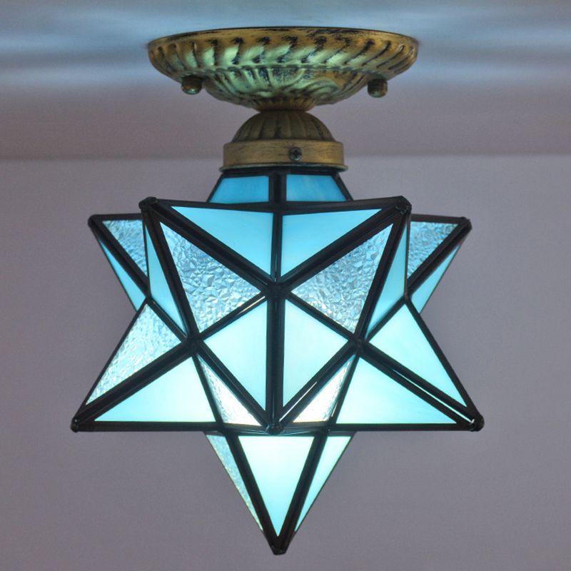 Diamond Shape Ceiling Mounted Light Icy Clear Glass Tiffany Shade Semi Flush Mount for Bedroom