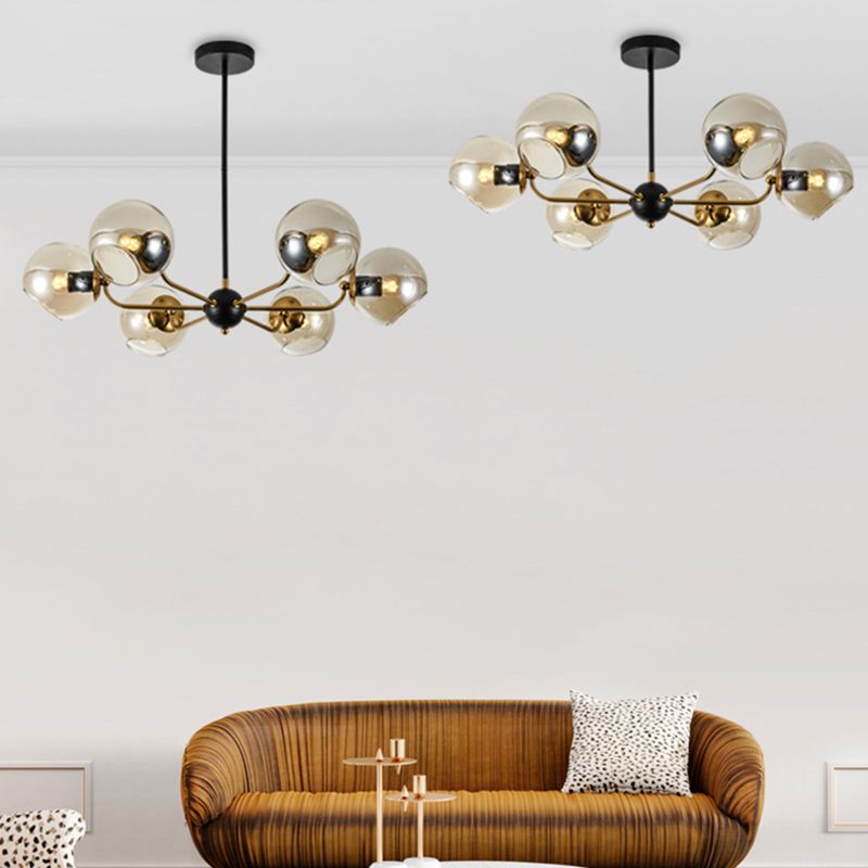 Eenvoud Kroonluchter Lichte bevestiging met bolvormige glazen schaduw metalen hangende plafondlampen