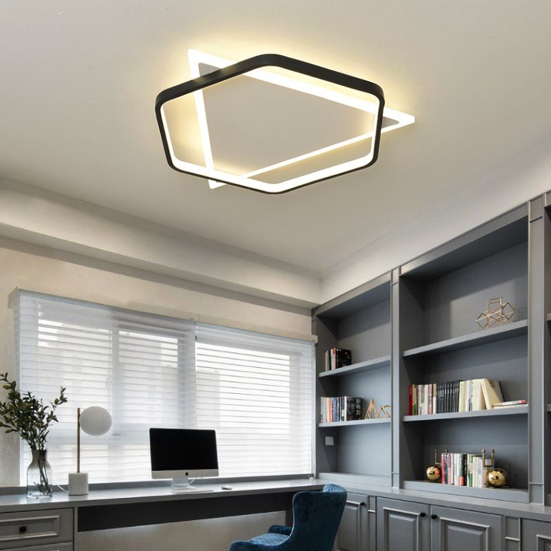Acrylic Geometrical Flush Mount Light Fixture Modern Style LED Black-White Ceiling Lighting