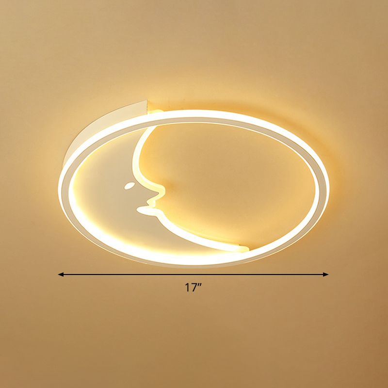 DEL Bedroom Flush Mount Lighting Simple White Flush Mount Fixture with Moon Acrylic Shade in Warm / White Light / Remote Control Stepless Dimming, 17 "/21" Wide