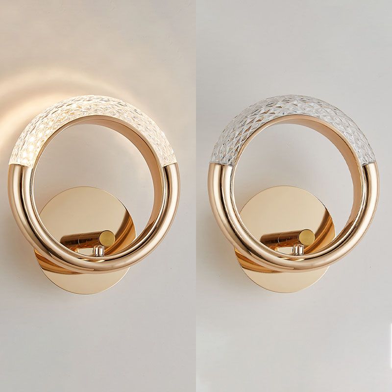 Lámparas de pared acrílica de círculo dorado lámpara de montaje de pared moderna de 1 luces para sala de estar