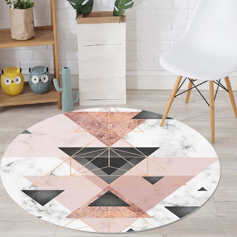 Bright Colorblock Geometric Rug Multi Colored Postmodern Rug Polyester Non-Slip Stain Resistant Pet Friendly Rug for Room