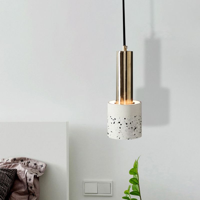 Cylindre suspendu léger Terrazzo Terrazzo 1-Light Lampe de plafond de chambre en blanc en blanc / noir / rose avec tube Gold Top