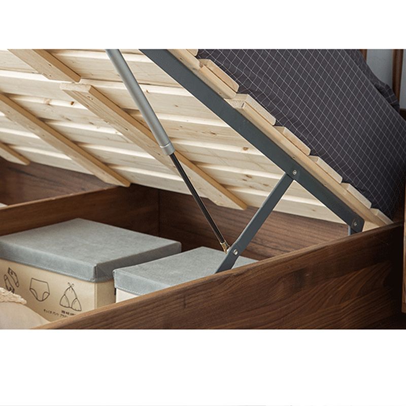 Modern Platform Bed Walnut Solid Wood Standard Bed with Storage