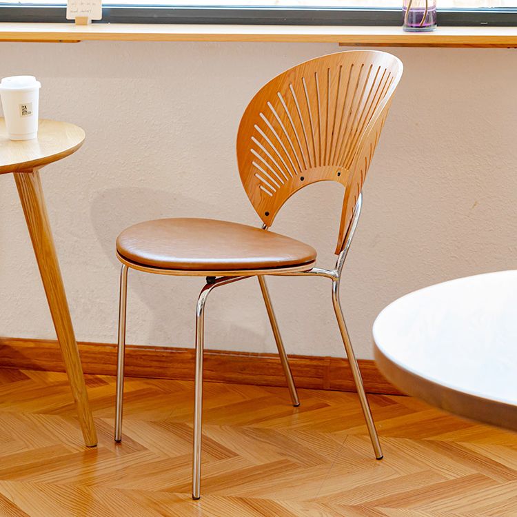 Scandinavian Style Open Back Dining Side Chair with Metal Legs Armless Side Chairs for Home