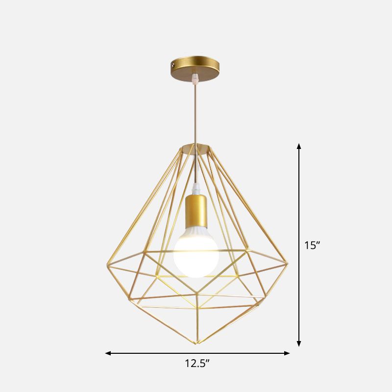 Metal Wire Cage Hanging Lamp Nordic Style Single Dining Room Ceiling Pendant Light in Gold