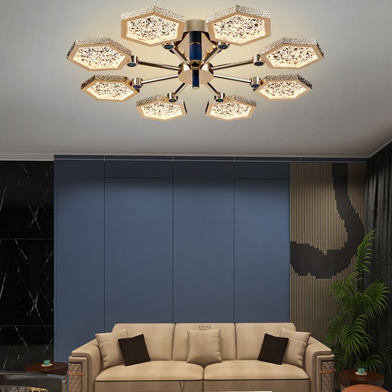 Hexagon Ceiling Light Fixtures Modern Multi-Head Semi Flush Mount Lamp for Living Room