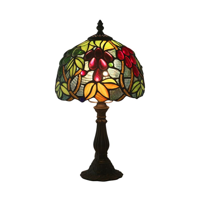 Kuppelform geschnittenes Glas Nachtlicht Tiffany 1 Kopf gelb/grüner trauben gemusterte Nachttischlampe für Schlafzimmer