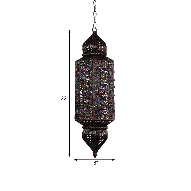 Rust Cylinder Suspension Lighting Traditional Metal 1 Head Living Room Pendant Light