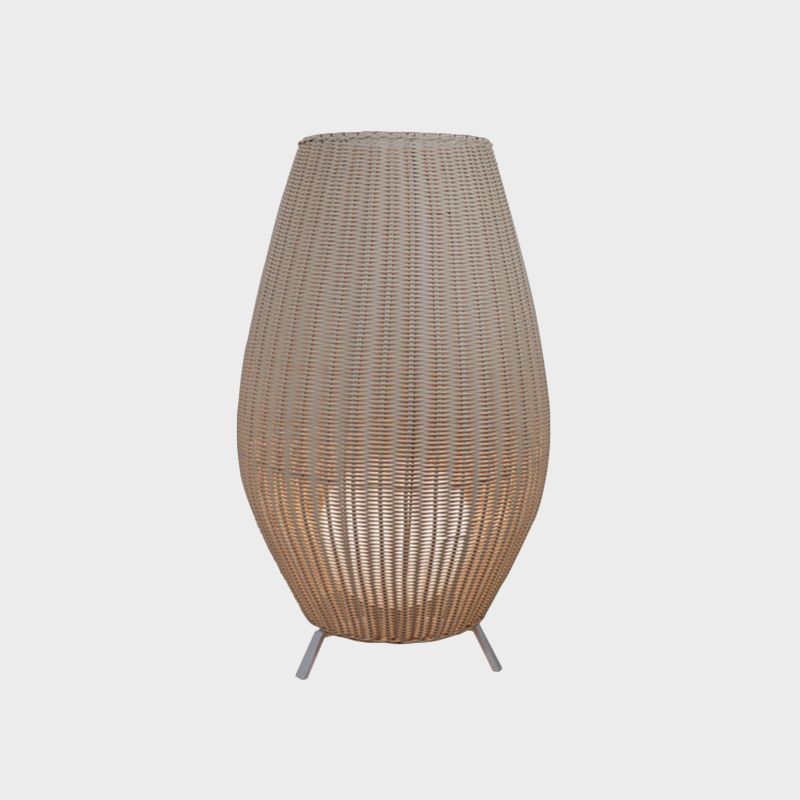 Geweven ovale vloer Standing Light Aziatische rattan beige/bruine vloerlamp met binnenste sferische acrylschaduw