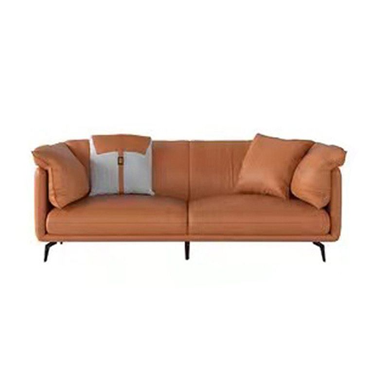 Pillow Top Arm Sectional Sofa 34.65"High Genuine Leather Cushion Back Sofa,Brown