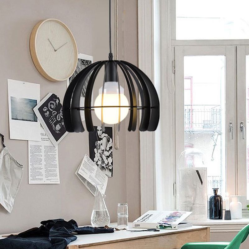 1-Light Hemisphere Pendant Lamp Factory Black Metal Hanging Light Fixture for Living Room