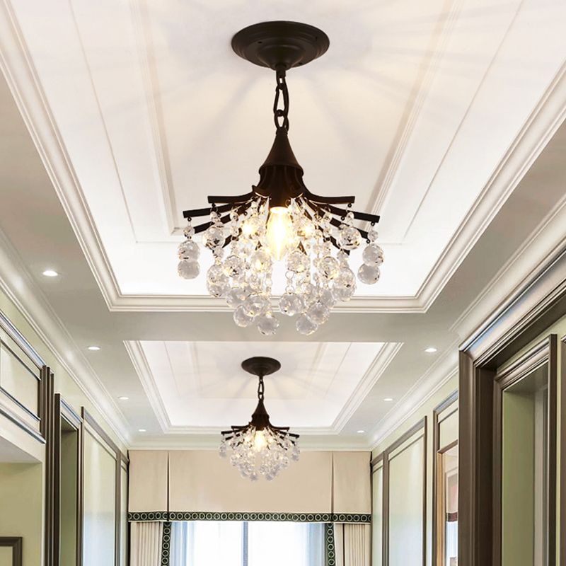 Black/Gold 1 Head Hanging Lamp Kit Traditional Crystal Ball Suspended Lighting Fixture