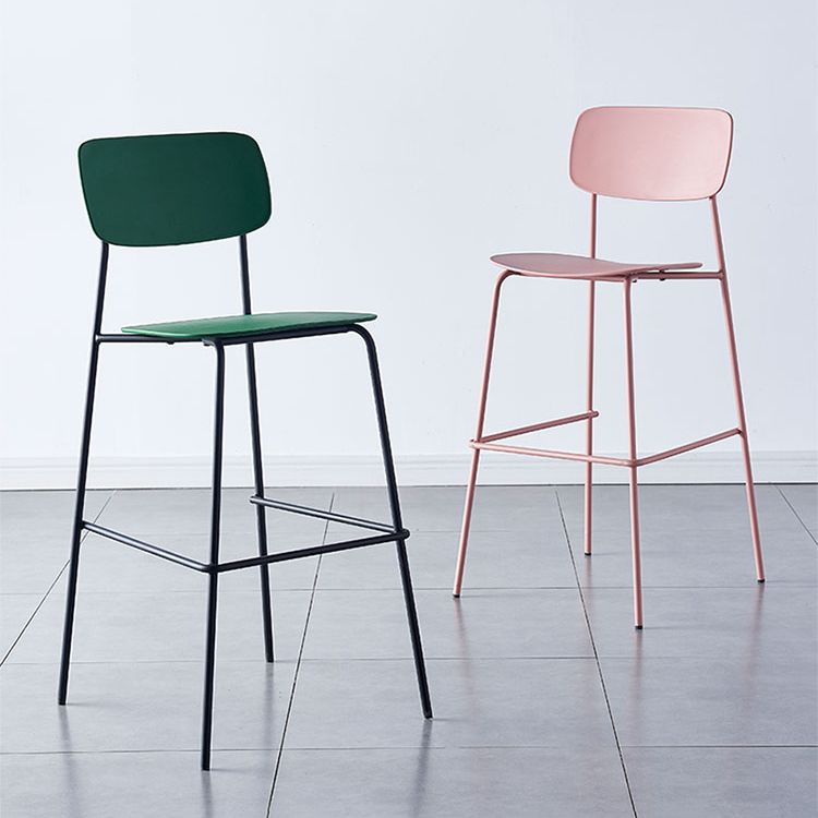 Scandinavian Backrest Counter Bar Stool Plastic Rectangle Counter-height Stool