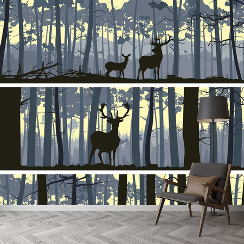 Cerf dans la forêt murale nordique imperméabilisation décoration murale de chambre à coucher, faite sur mesure