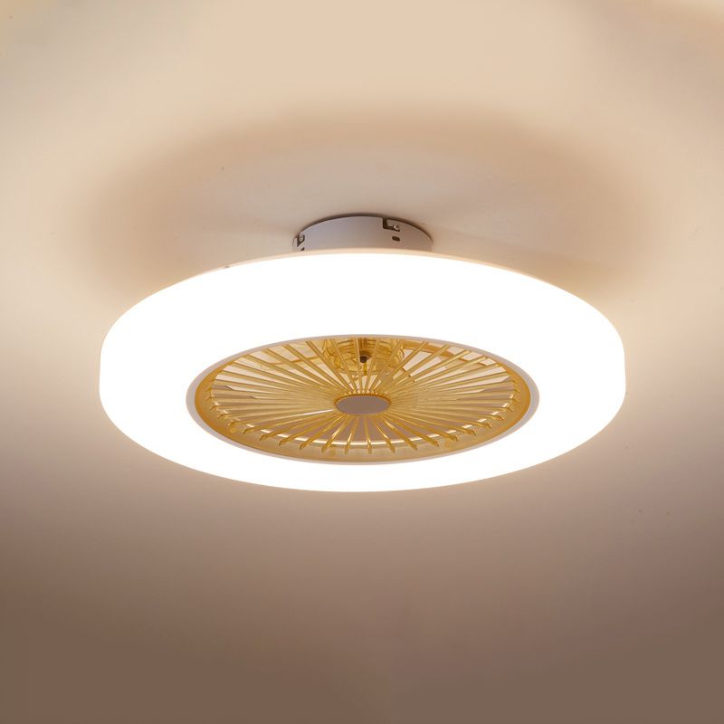 Acrylic Doughnut Ceiling Fan Light Simple Living Room LED Semi Flush Mounted Lamp Fixture in White/Pink/Yellow, 21" Wide