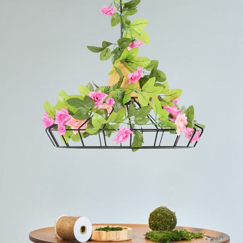 1 tête diamant cage pendentif industriel noire en fer noire pendante suspendue avec haut en bois