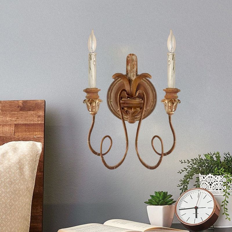 Curvy Bedroom Wall Mounted Lamp Rustic Stylish Wood 2 Lights White/Brown/Distressed White Sconce Light Fixture